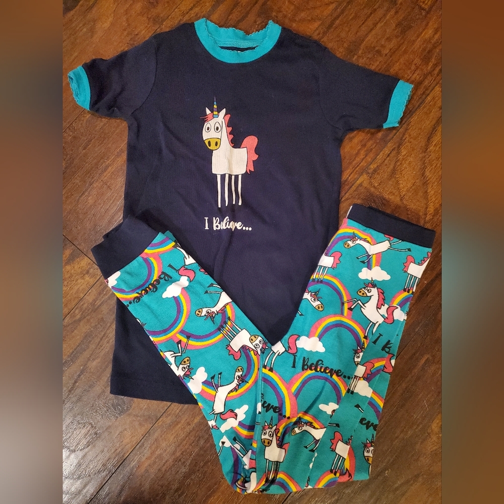 Lazy One Kids Pajama Set - Navy and Teal Unicorn Design